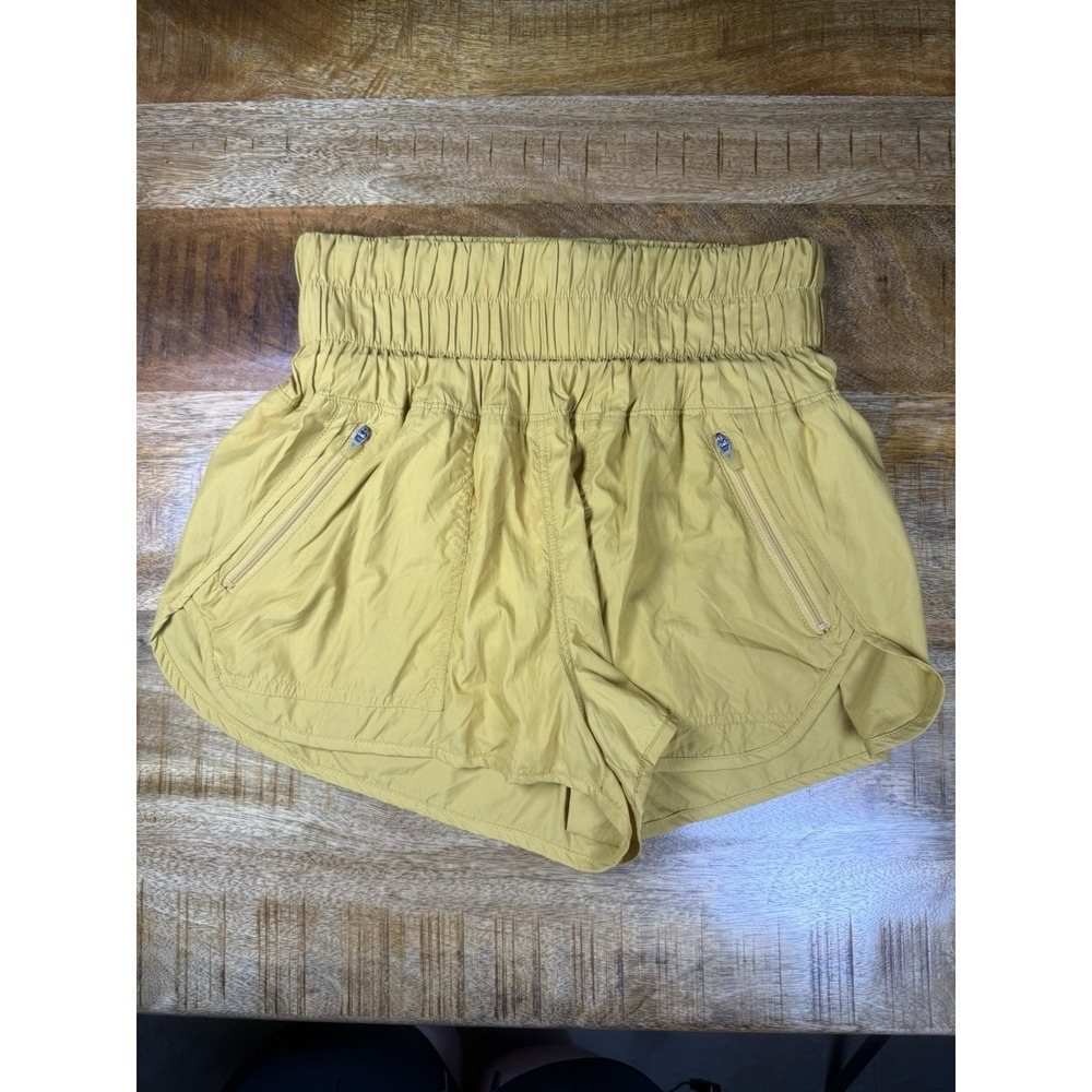 Free People Movement The Way Home Shorts Yellow Zip Pocket Lined Size S